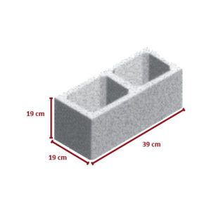 Bloco de Concreto Estrutural, 2 Furos, 19 × 19 × 39cm