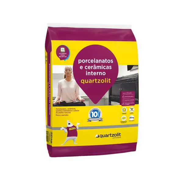 Argamassa Porcelanatos e Cerâmicas Interno 20kg Cinza Cimentcola Quartzolit